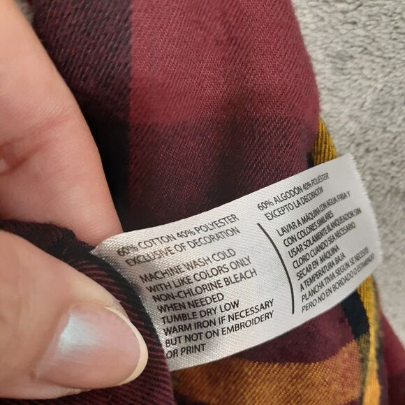 US Polo Assn Boy Junior XXL Flannel Burgundy Plaid Long Sleeve Button Down Shirt - Picture 5 of 8